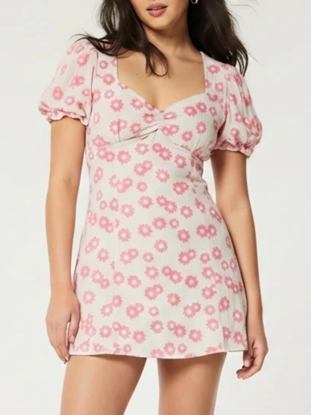 Floral Pink & White Short Sleeve Mini Dress